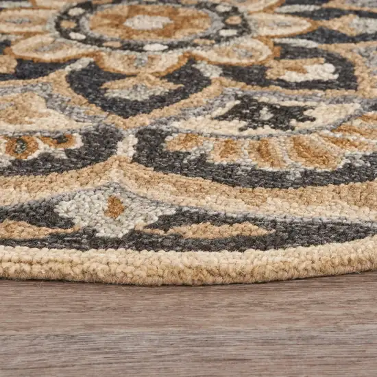 4' Round Black Flower Blossom Area Rug Photo 3