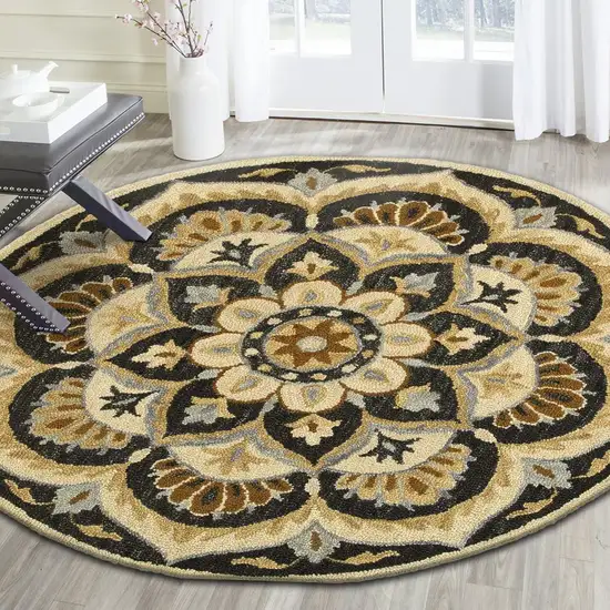 4' Round Black Flower Blossom Area Rug Photo 9