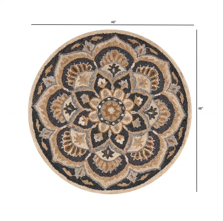 4' Round Black Flower Blossom Area Rug Photo 4