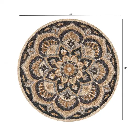 4' Round Black Flower Blossom Area Rug Photo 4