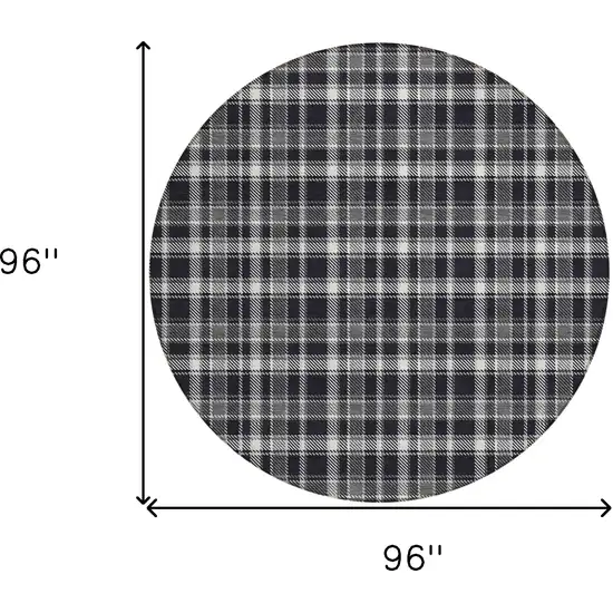 Black Gray and White Round Plaid Washable Non Skid Indoor Outdoor Area Rug Photo 3