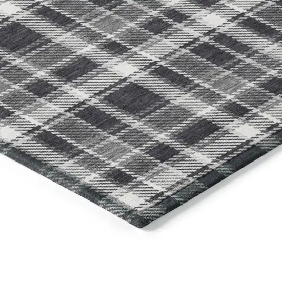 Black Gray and White Round Plaid Washable Non Skid Indoor Outdoor Area Rug Photo 7