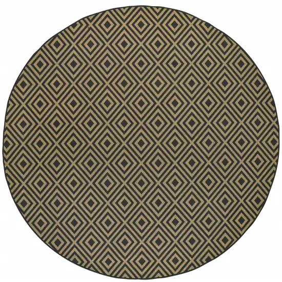 8' Round Black Round Geometric Stain Resistant Indoor Outdoor Area Rug Photo 1