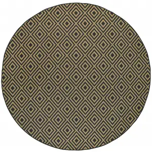 Photo of 8' Round Black Round Geometric Stain Resistant Indoor Outdoor Area Rug