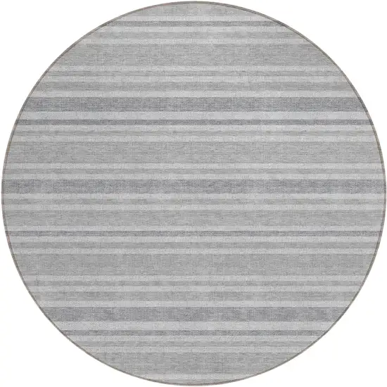 Black Silver and Gray Round Striped Washable Indoor Outdoor Area Rug Photo 2