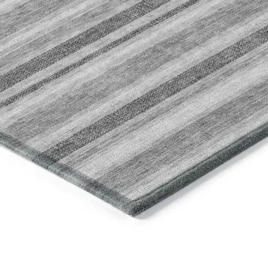 8' Round Black Silver and Gray Round Striped Washable Non Skid Indoor Outdoor Area Rug Photo 5