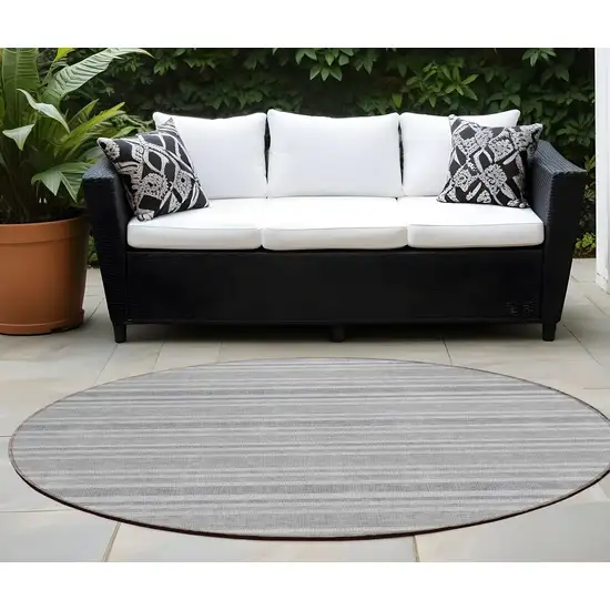 Black Silver and Gray Round Striped Washable Indoor Outdoor Area Rug Photo 1