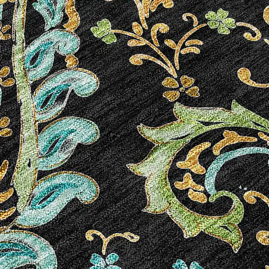 8' Round Black and Gold Round Paisley Washable Non Skid Indoor Outdoor Area Rug Photo 6