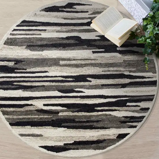 4' Round Black and Gray Camouflage Area Rug Photo 8