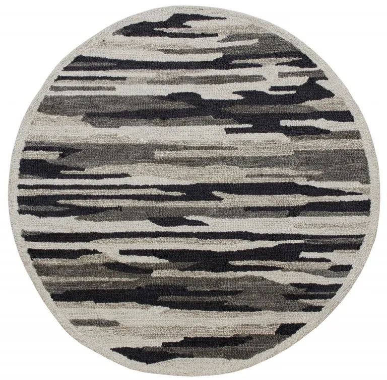 4' Round Black and Gray Camouflage Area Rug Photo 1