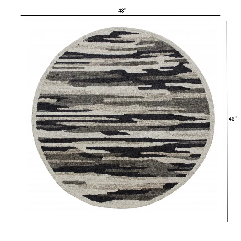 4' Round Black and Gray Camouflage Area Rug Photo 5