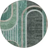 Photo of 8' Round Black and Green Round Abstract Washable Non Skid Indoor Outdoor Area Rug