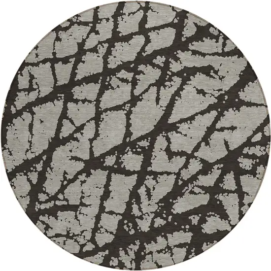 8' Round Black and White Round Abstract Washable Non Skid Indoor Outdoor Area Rug Photo 2