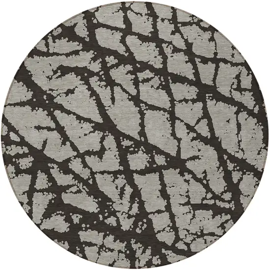 8' Round Black and White Round Abstract Washable Non Skid Indoor Outdoor Area Rug Photo 5