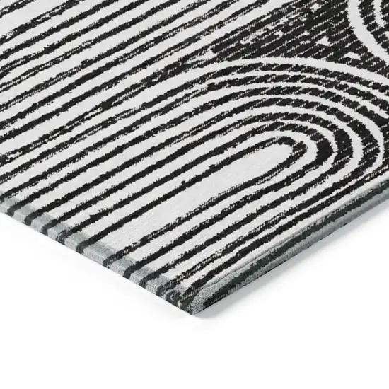 8' Round Black and White Round Abstract Washable Non Skid Indoor Outdoor Area Rug Photo 7