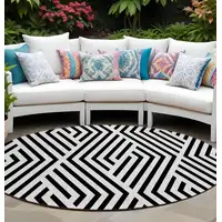 Photo of 8' Round Black and White Round Geometric Washable Non Skid Indoor Outdoor Area Rug