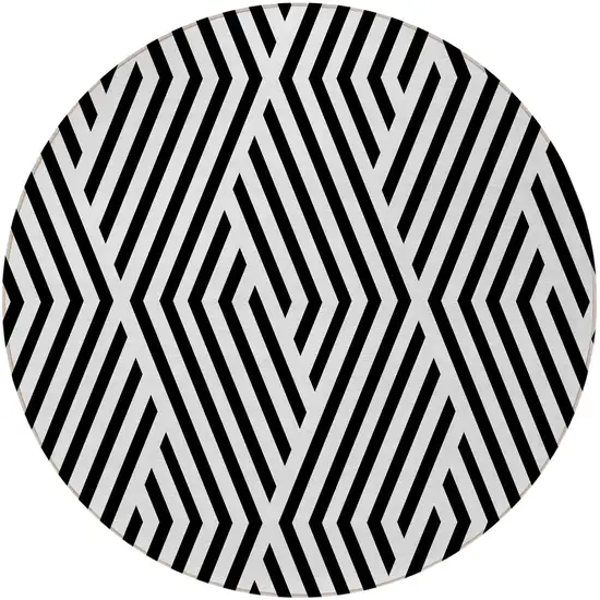 Black and White Round Geometric Washable Non Skid Indoor Outdoor Area Rug Photo 4