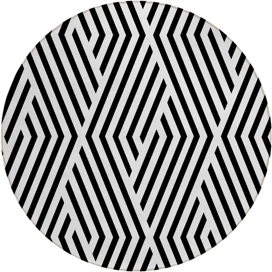 Black and White Round Geometric Washable Non Skid Indoor Outdoor Area Rug Photo 2