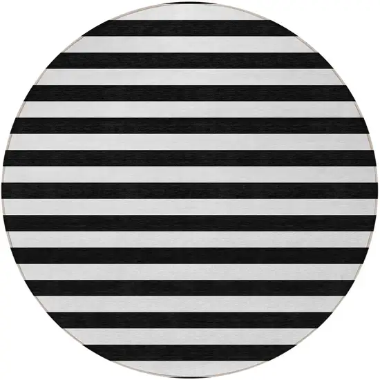 Black and White Round Striped Washable Non Skid Indoor Outdoor Area Rug Photo 4