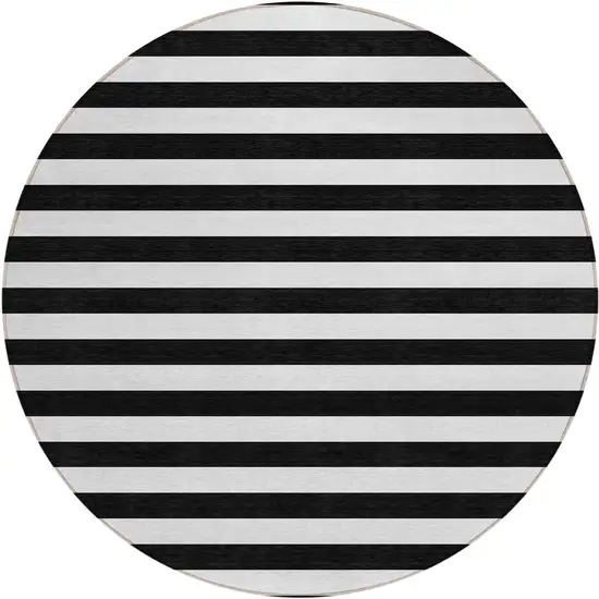 Black and White Round Striped Washable Non Skid Indoor Outdoor Area Rug Photo 2