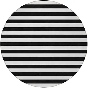 Photo of 8' Round Black and White Round Striped Washable Non Skid Indoor Outdoor Area Rug