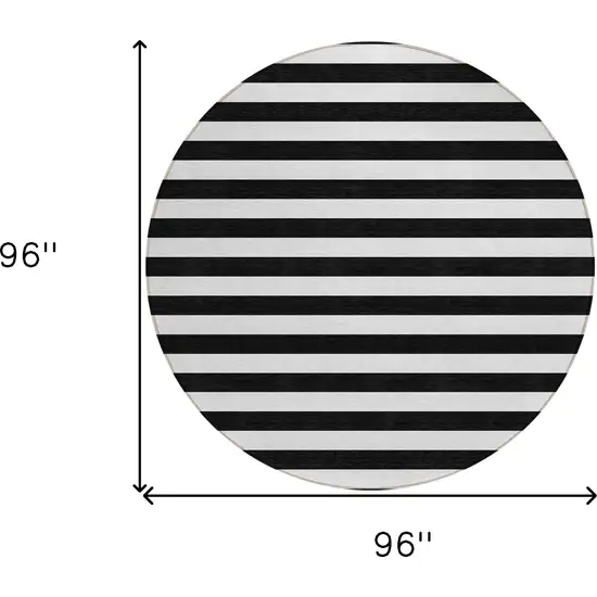 Black and White Round Striped Washable Non Skid Indoor Outdoor Area Rug Photo 3