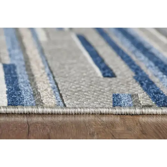 8' Round Blue Abstract Striped Indoor Outdoor Area Rug Photo 6