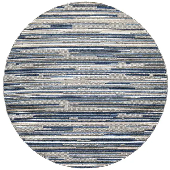 8' Round Blue Abstract Striped Indoor Outdoor Area Rug Photo 2