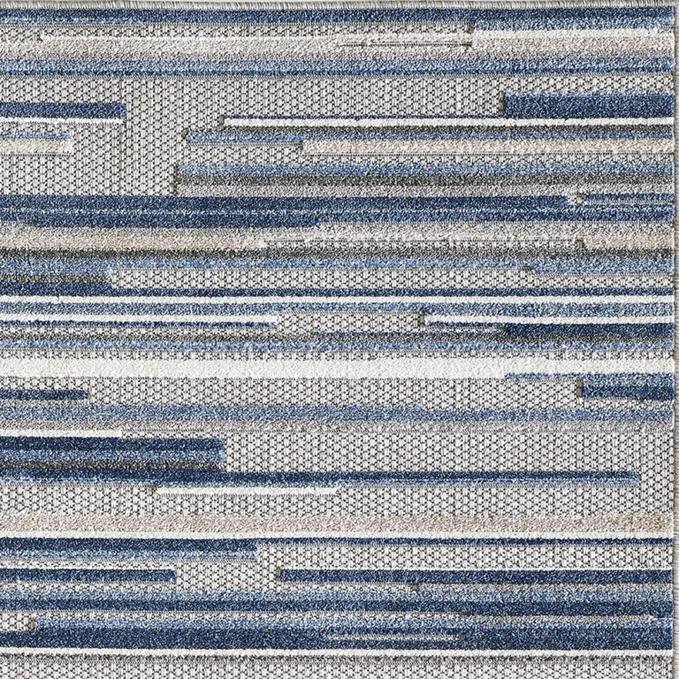 8' Round Blue Abstract Striped Indoor Outdoor Area Rug Photo 4