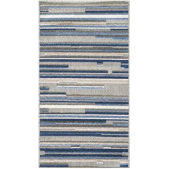 8' Round Blue Abstract Striped Indoor Outdoor Area Rug Photo 3