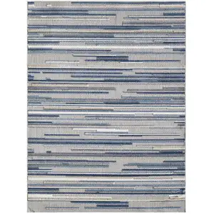 Photo of 8' Round Blue Abstract Striped Indoor Outdoor Area Rug