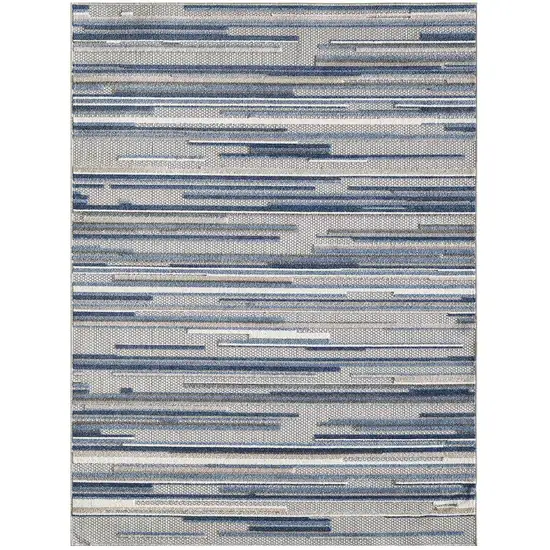 8' Round Blue Abstract Striped Indoor Outdoor Area Rug Photo 1