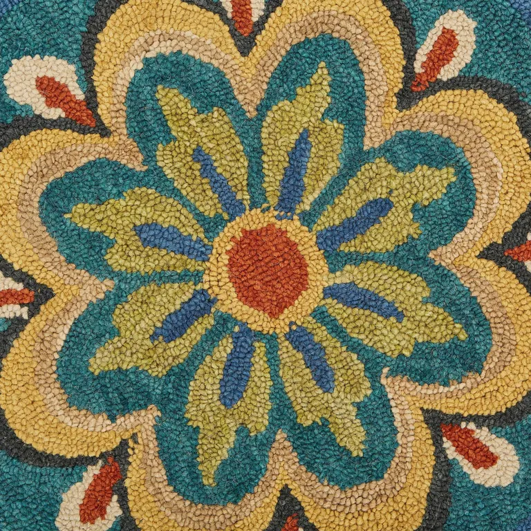 4' Round Blue Floral Mandala Area Rug Photo 2