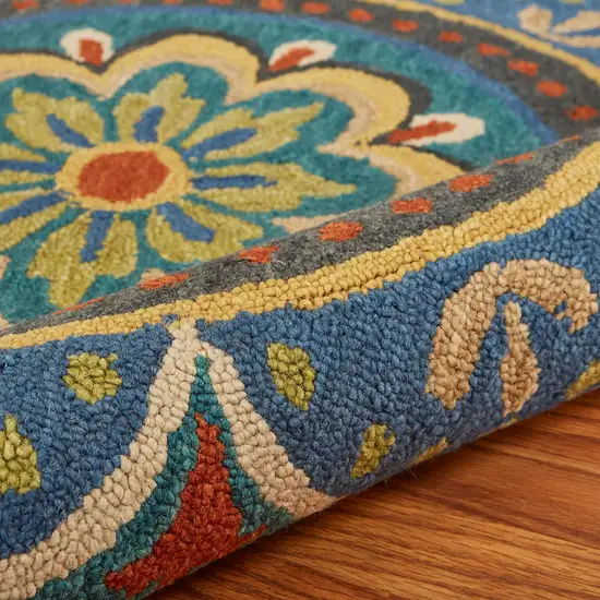 4' Round Blue Floral Mandala Area Rug Photo 6