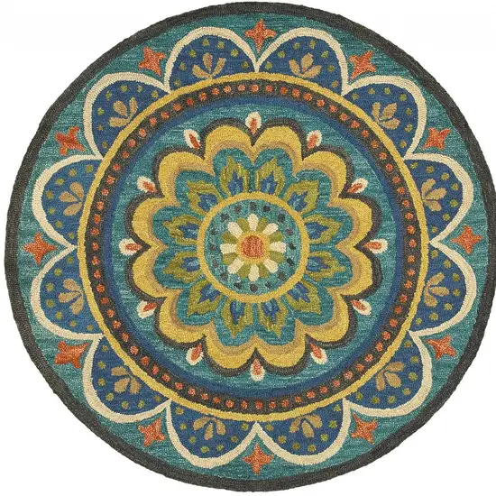 4' Round Blue Floral Mandala Area Rug Photo 10