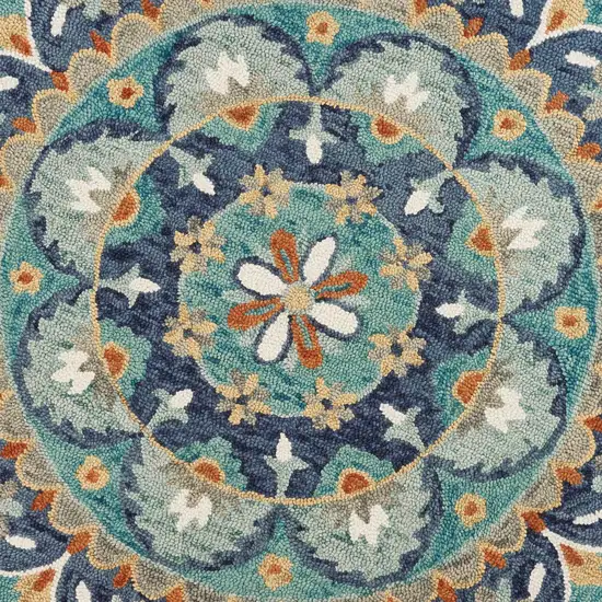 4' Round Blue Floral Mandala Area Rug Photo 2