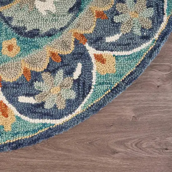 4' Round Blue Floral Mandala Area Rug Photo 4