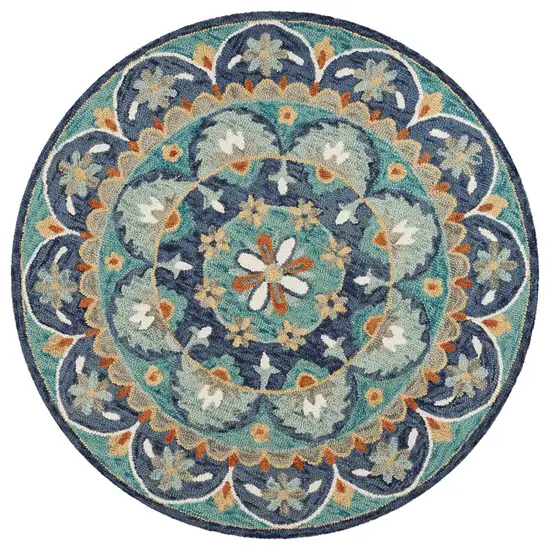 4' Round Blue Floral Mandala Area Rug Photo 1