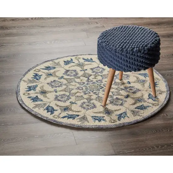 4' Round Blue Floral Oasis Area Rug Photo 7