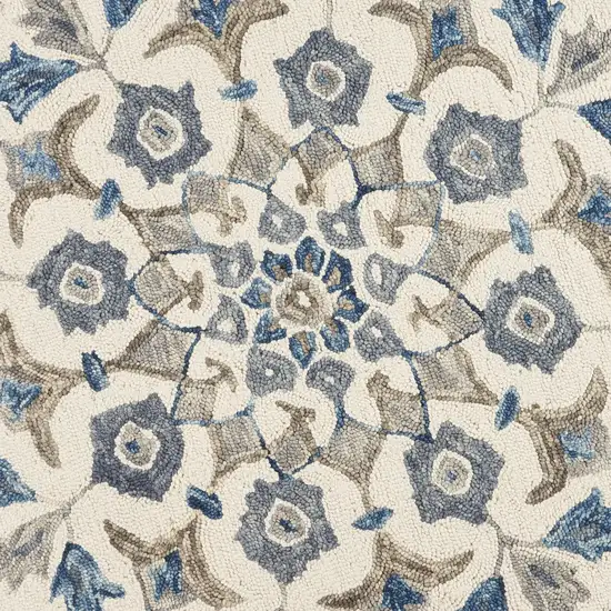 4' Round Blue Floral Oasis Area Rug Photo 2