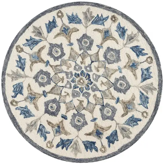 4' Round Blue Floral Oasis Area Rug Photo 10