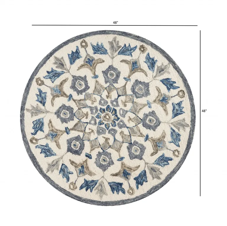 4' Round Blue Floral Oasis Area Rug Photo 5