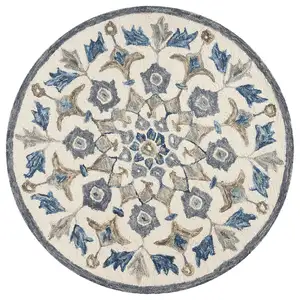 Photo of 4' Round Blue Floral Oasis Area Rug