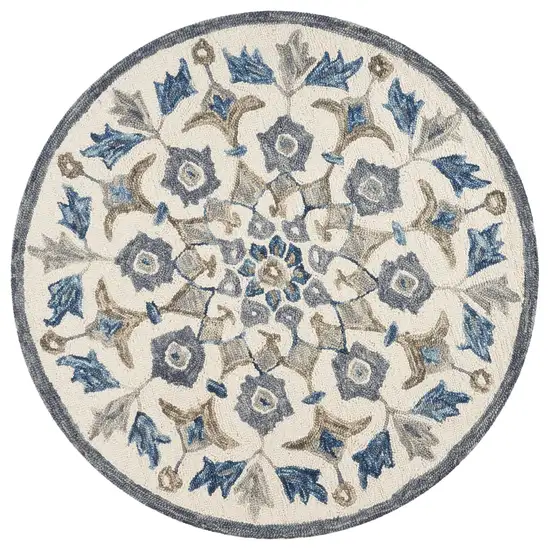 4' Round Blue Floral Oasis Area Rug Photo 1