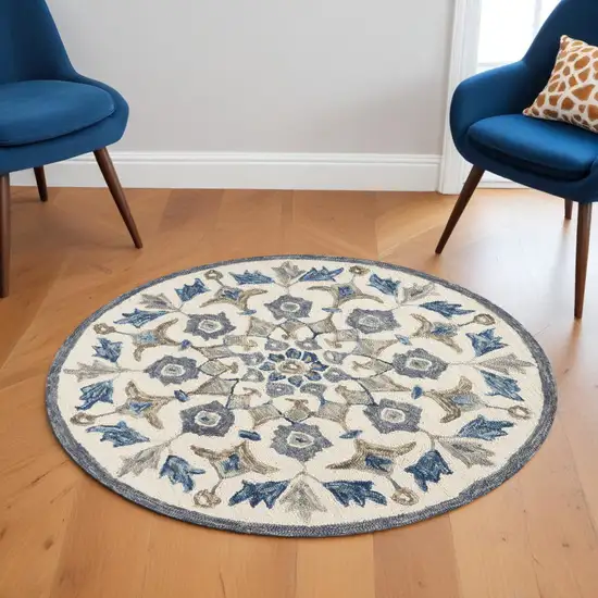 Blue Floral Oasis Area Rug Photo 1