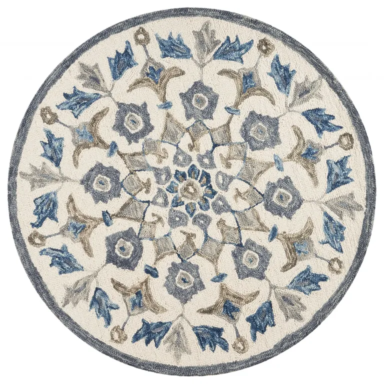 6' Round Blue Floral Oasis Area Rug Photo 1