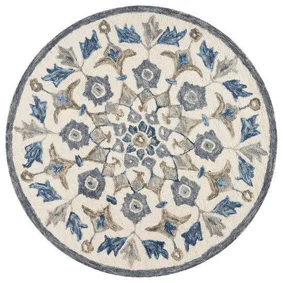 6' Round Blue Floral Oasis Area Rug Photo 1