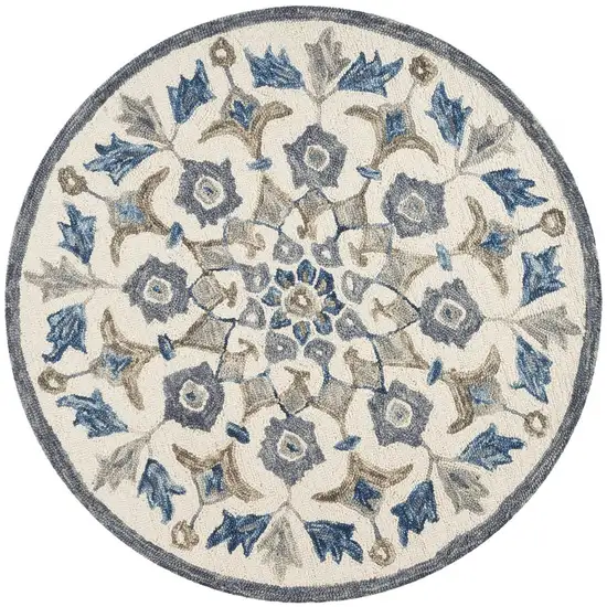 6' Round Blue Floral Oasis Area Rug Photo 9