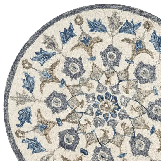 6' Round Blue Floral Oasis Area Rug Photo 8