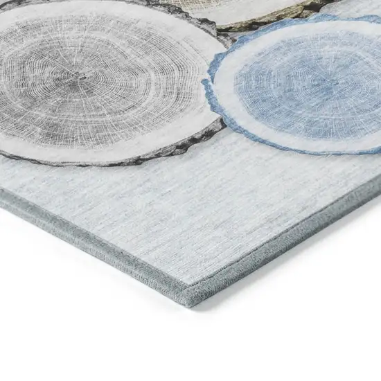 8' Round Blue Gold and Gray Round Faux Bois Washable Non Skid Indoor Outdoor Area Rug Photo 7